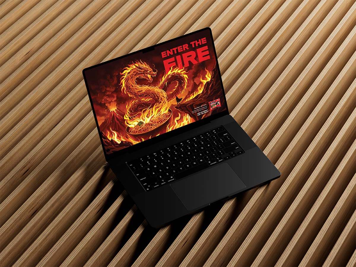 Samyang digital advertisement displayed on a laptop screen